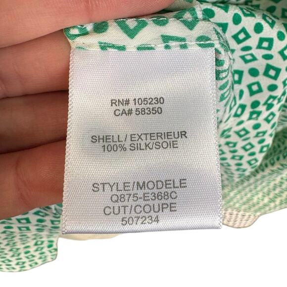 Equipment 100% Silk Green Black Geometric Print Long Sleeve Button Down - Large - Picture 8 of 9